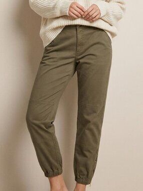 Zara Relaxed Cropped Denim Joggers Size 8 Olive Brown